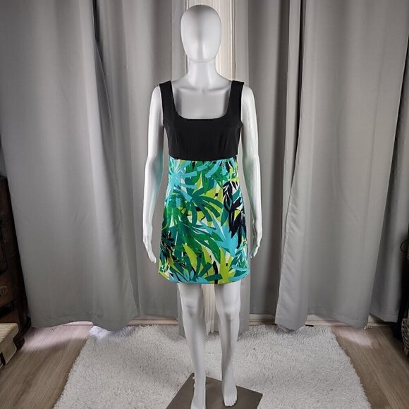 Alyx Women's Blue, Green, Black, Tropical Sleeveless Fitted Midi Dress Size 4 - Picture 1 of 11